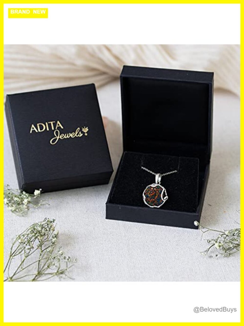 925 Sterling Silver Simulated Black Opal Pendant Necklace 20in Women - Picture 5 of 6